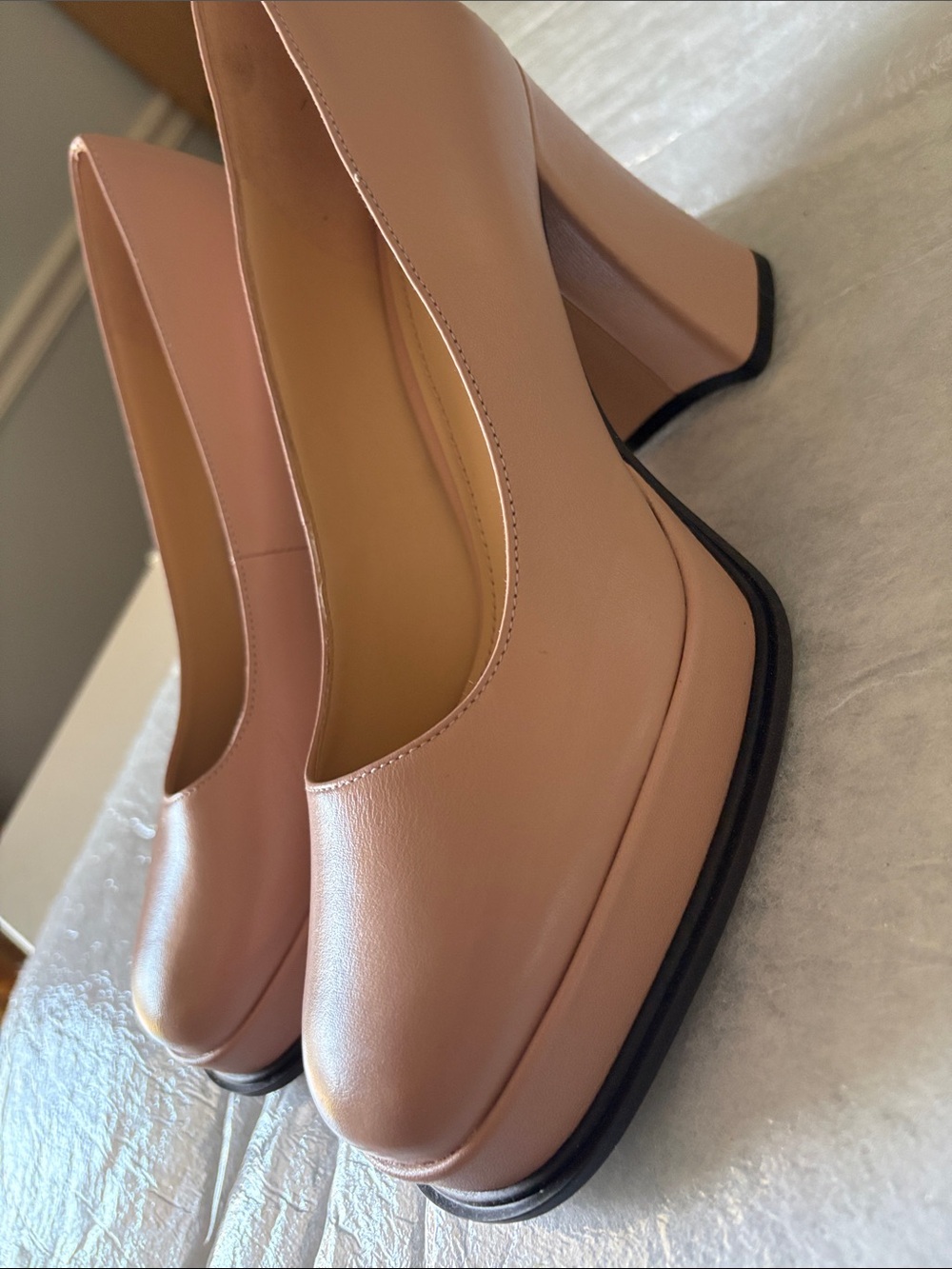 Coach Women's Pale Pink Leather Block Heel Pumps